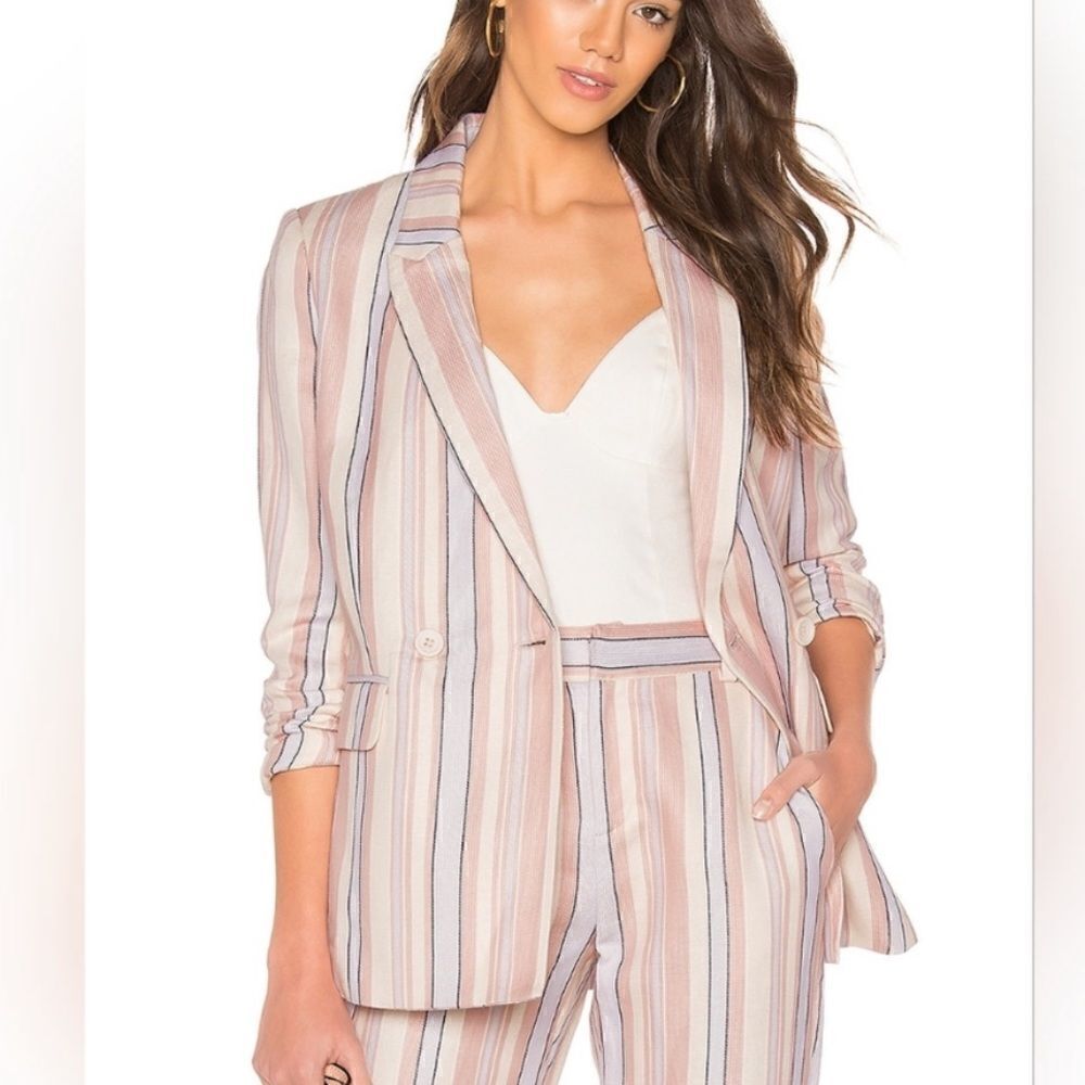 Rebecca Minkoff Grace‎ Linen Blend Pastel Striped Double Breasted Blazer Size 0